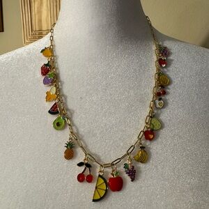 Handmade Gold Charm Necklace Fruit Charm Chain Statement Necklace Paperclip